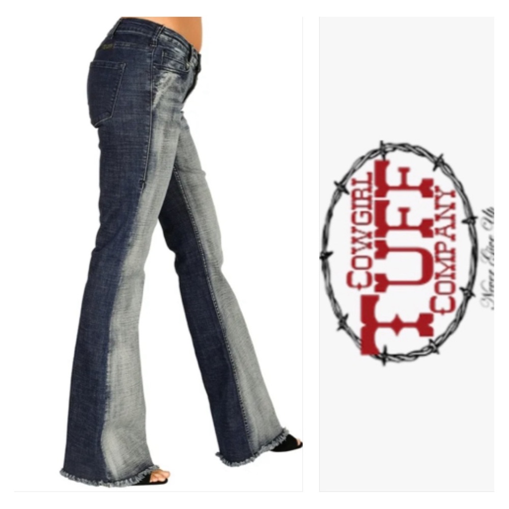 Cowgirl Tuff Livin On The Edge Trouser Jean 35/31 Stretch 2 Tone Boot Flare Fray